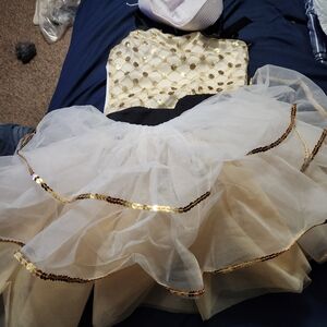 Gold and White Tulle Dress with Sequin Details